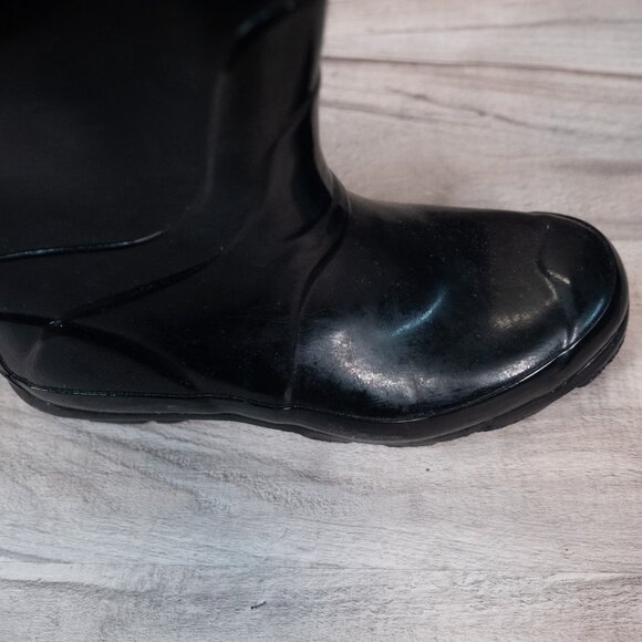 HUNTER Women Field Huntress Black Gloss Rubber Knee High Tall Rain Boots Sz 6 - Picture 6 of 7